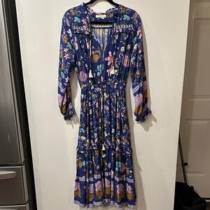 Spell Navy Floral Long Sleeve Midi Dress
